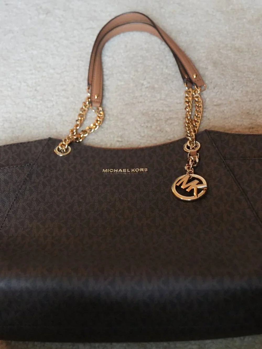 Michael Kors Jet Set Large Chain Shoulder Tote Bag - Signature Brown